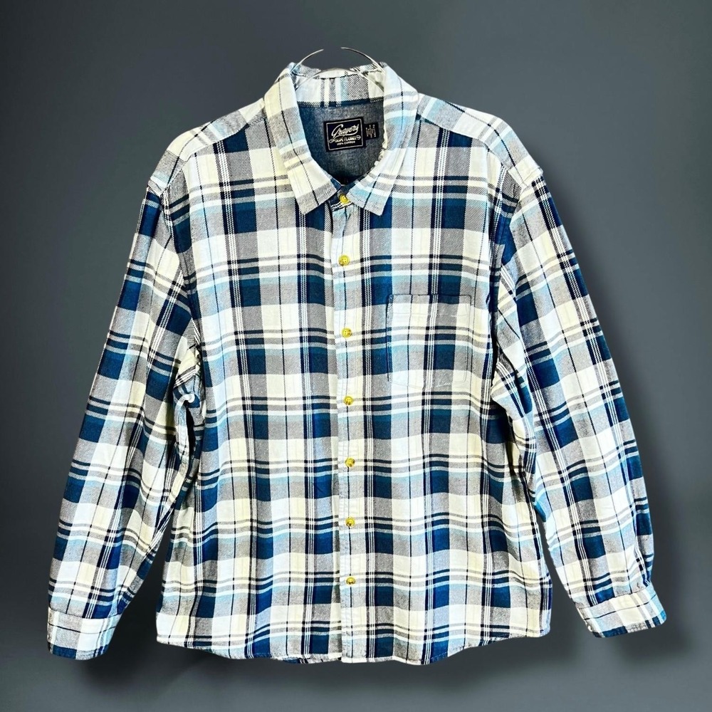 Grayers Jaspe Flannel Shirt Mens 2XL Blue White Plaid Long Sleeve Casual Button